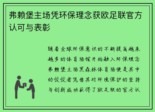 弗赖堡主场凭环保理念获欧足联官方认可与表彰