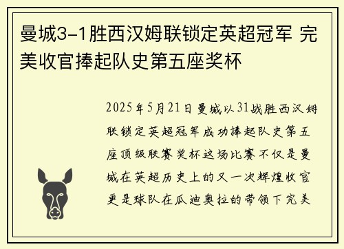 曼城3-1胜西汉姆联锁定英超冠军 完美收官捧起队史第五座奖杯