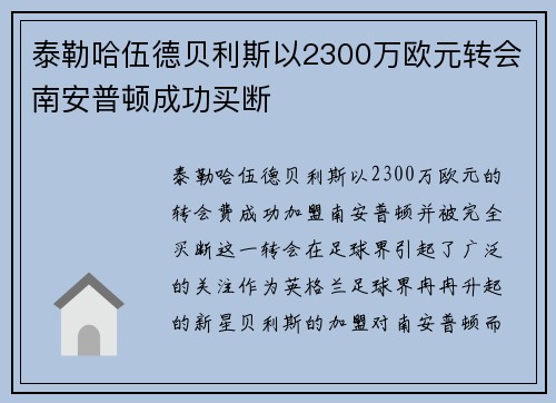 泰勒哈伍德贝利斯以2300万欧元转会南安普顿成功买断